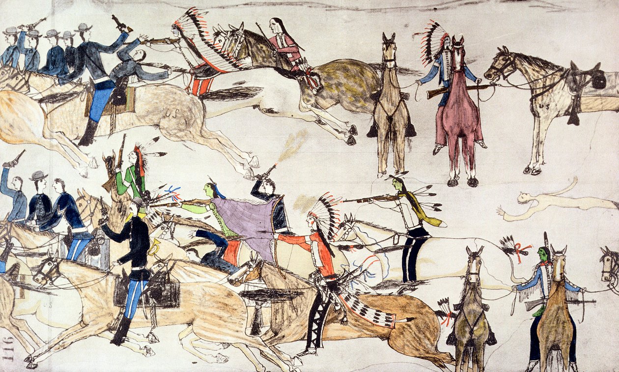 Little Bighorn Savaşı, Montana, ABD, 25-26 Haziran 1876 c1900 by Amos Bad Heart Buffalo
