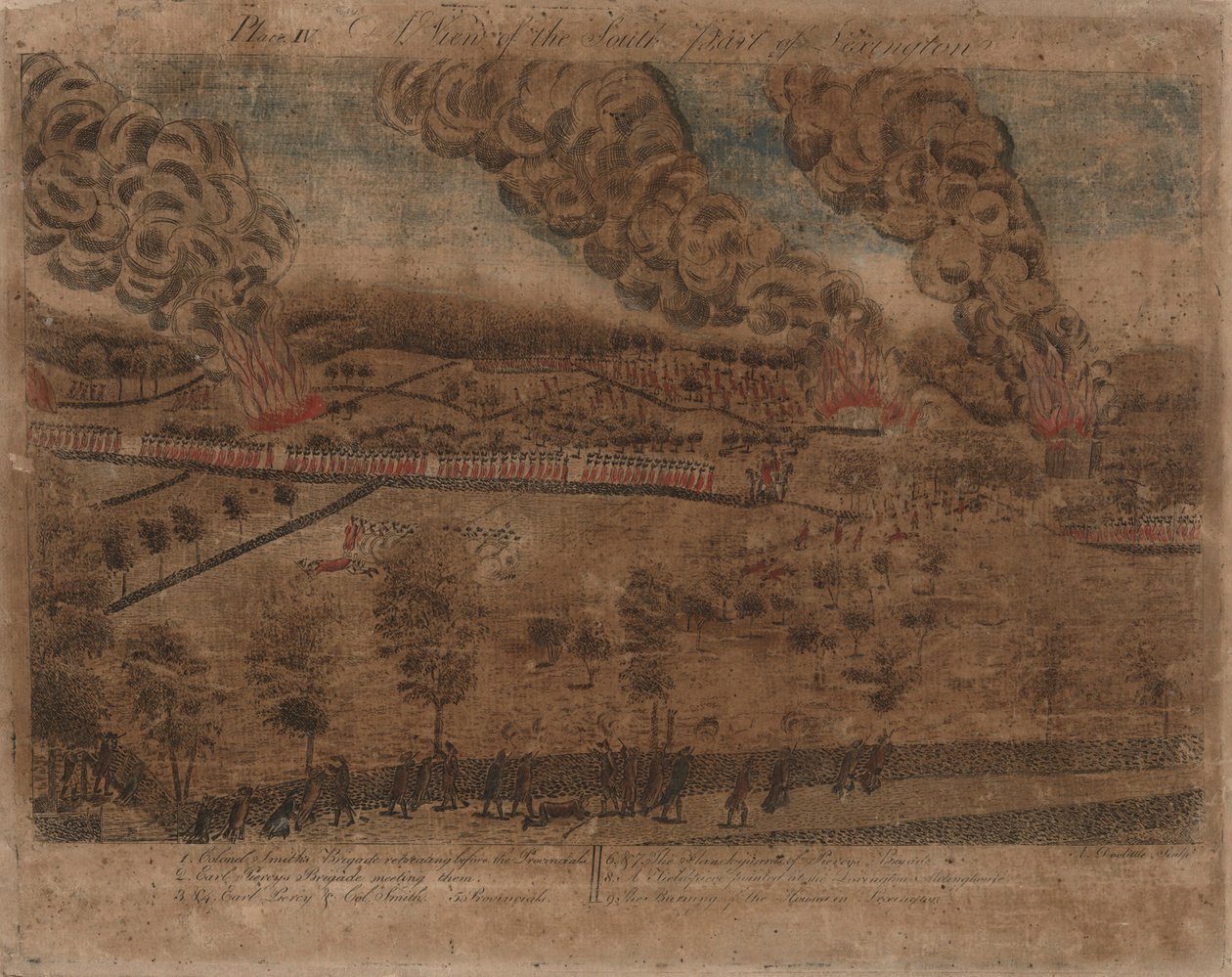 Lexington ve Concord Savaşları: Plaka I, Lexington Savaşı, 19 Nisan 1775. Plaka II, Concord Kasabasından Bir Görünüm. Plaka III: Concord