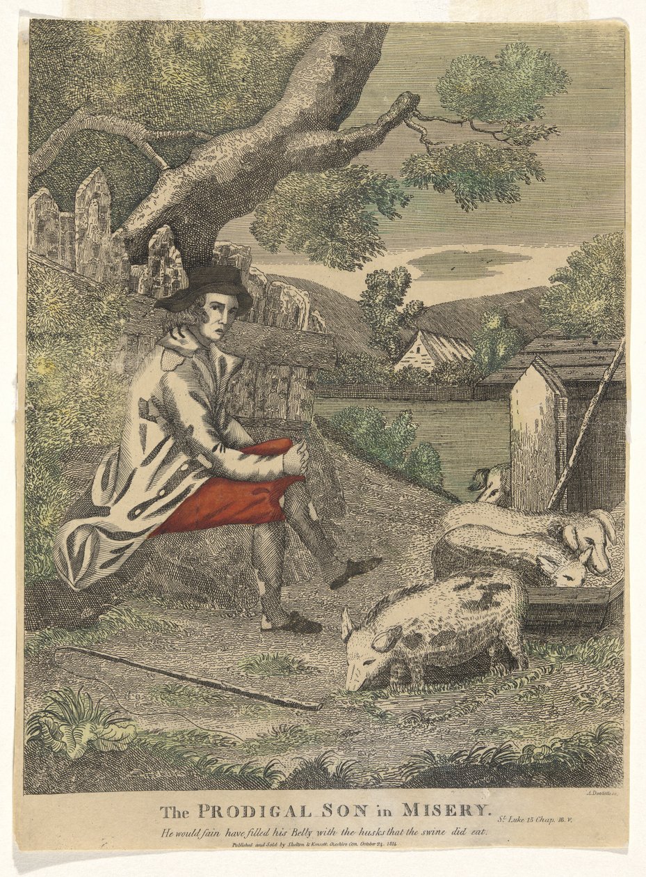 Sefalet içindeki Müsrif Oğul (Karnını domuzun yediği kabuklarla doldurmayı çok isterdi - St. Luke 15 Bölüm 16v) by Amos Doolittle