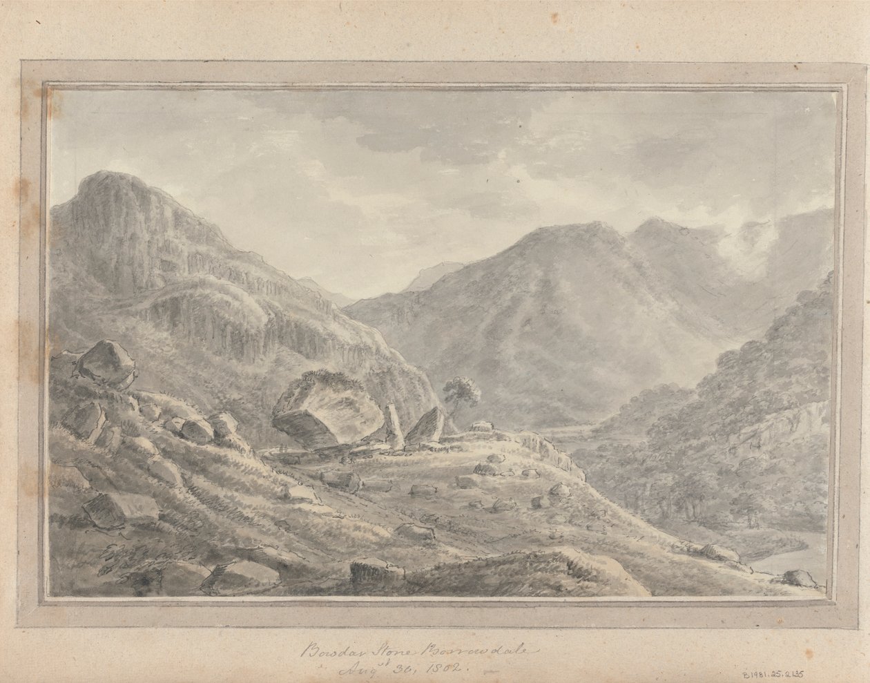 İngiltere, İskoçya ve Galler'deki Görüntüler: Bowdar Stone Borrowdale, 30 Ağustos 1802 by Amos Green