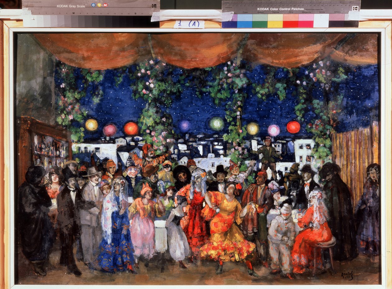 İspanya'da Karnaval (İspanya'da Karnaval). Anatoly Afanasyevich Arapov'un (1876-1949) tablosu. Karton üzerine yağlı boya, 68,5 x 98,5 cm by Anatoli Afanasyevich Arapov