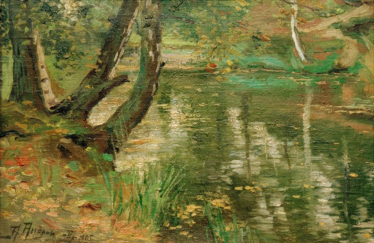 Ağaçlarla dolu yaz nehir manzarası by Anatolij Fedorovich Andronov