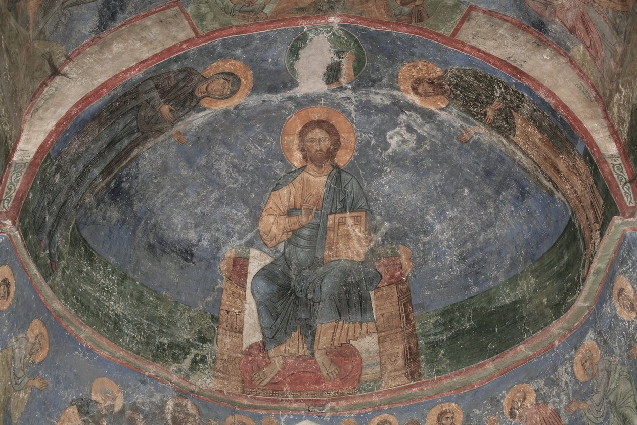 Dünyanın Enthroned Kurtarıcı İsa, 12. yüzyıl by Ancient Russian frescos