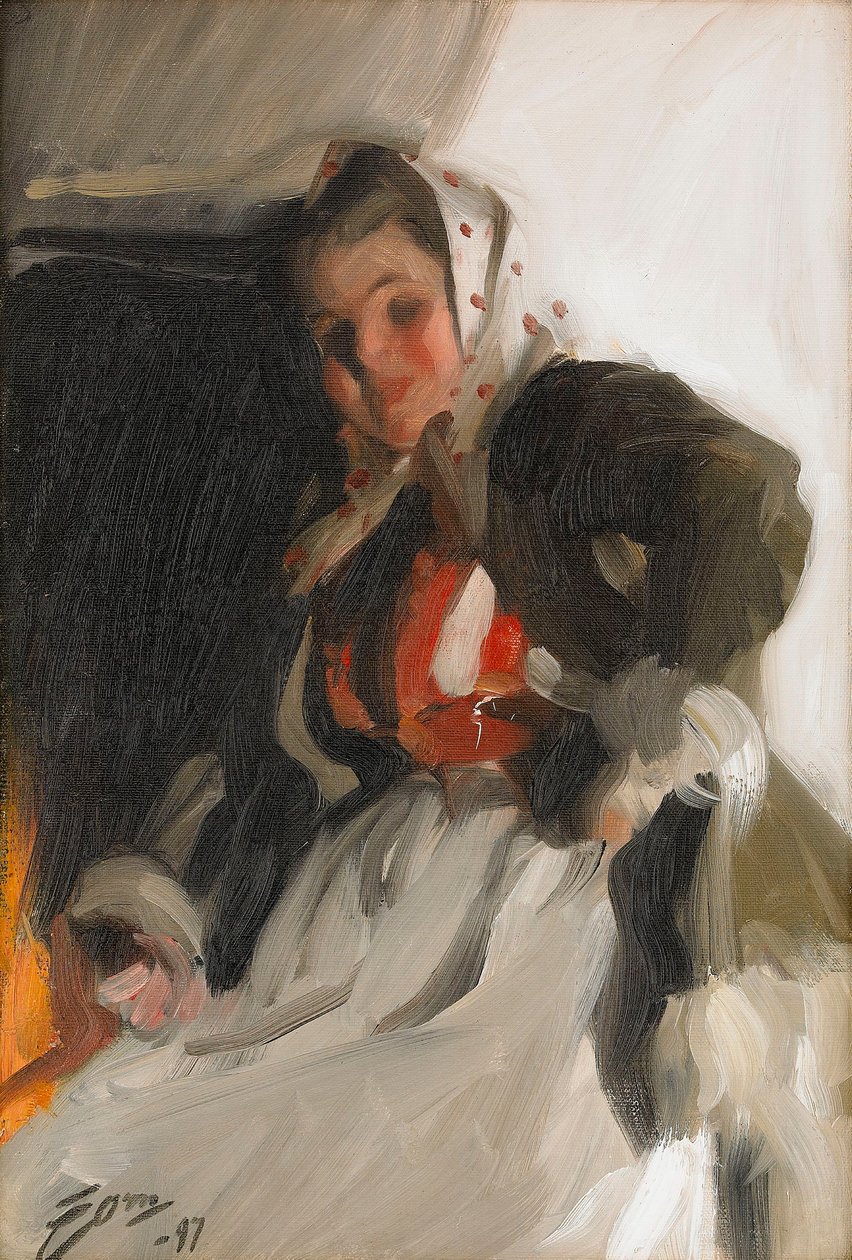 şöminenin yanında by Anders Leonard Zorn