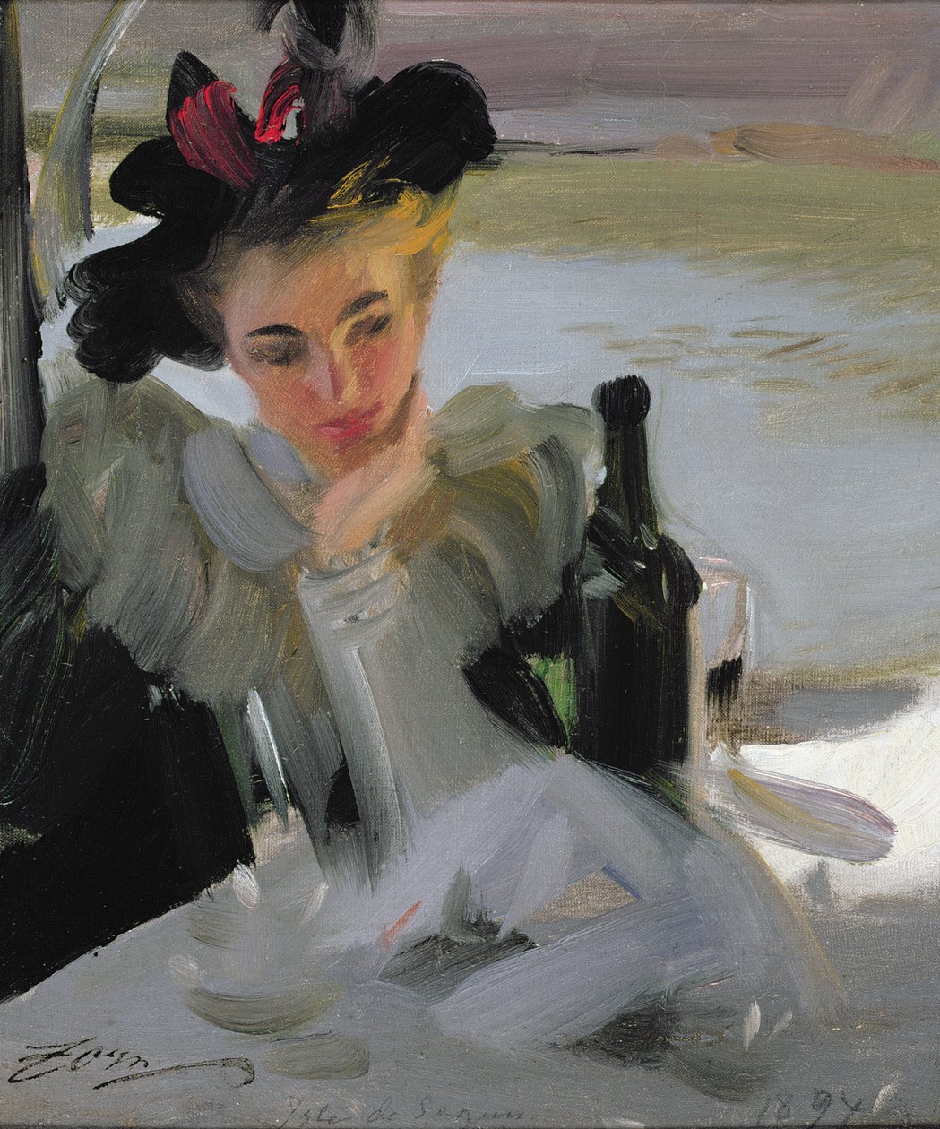 Dam Vid Cafe, 1894 (gemiye monte edilmiş tuval üzerine yağlıboya) by Anders Leonard Zorn