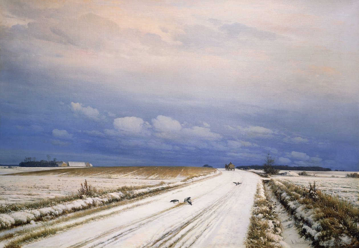 Atlı ve Arabalı Bir Kış Manzarası, by Anders Andersen Lundby