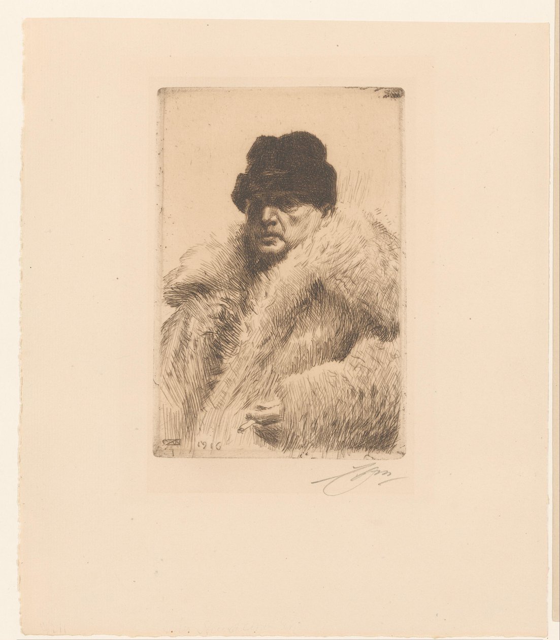 Kürk ve şapkalı otoportre by Anders Leonard Zorn (signed by artist)