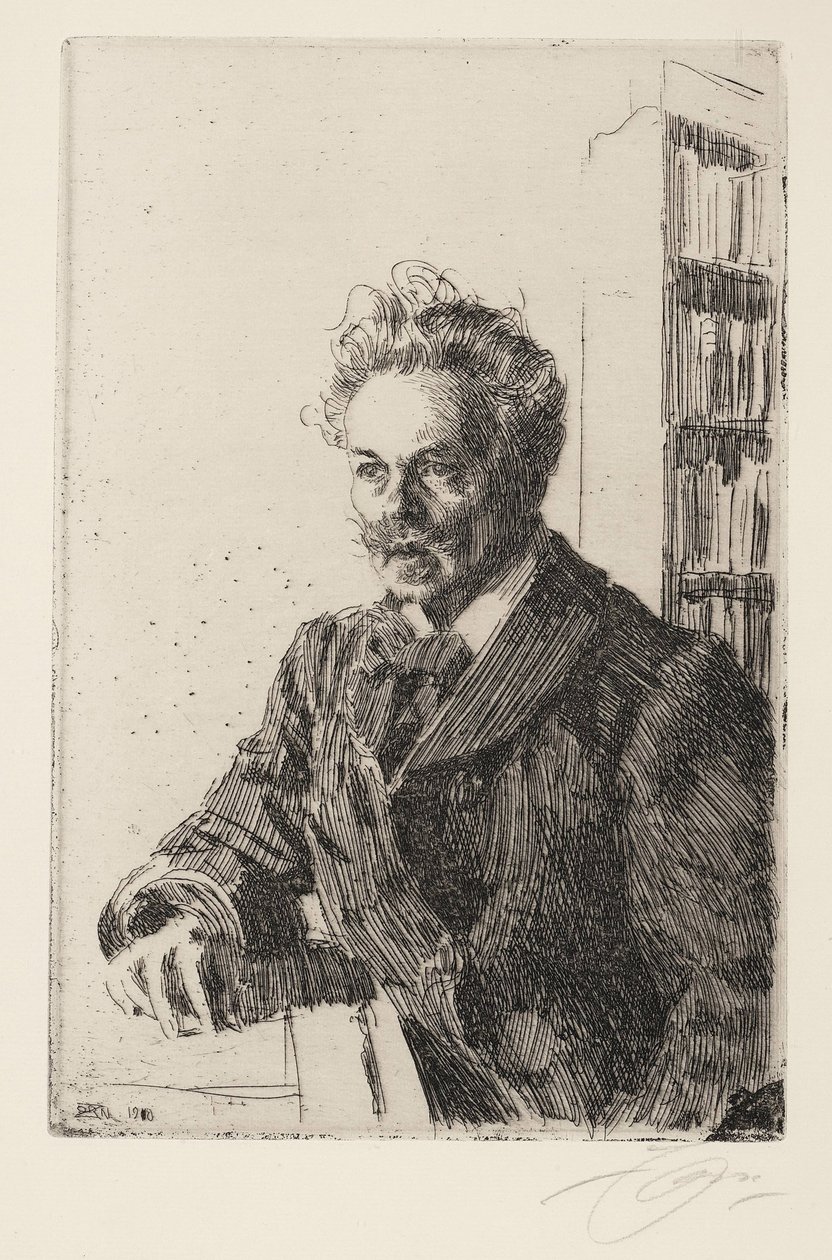 August Strindberg (1849-1912) - Zorn, Anders Leonard (1860-1920) - 1910 - Gravür - 29,8x19,8 - Özel Koleksiyon by Anders Leonard Zorn