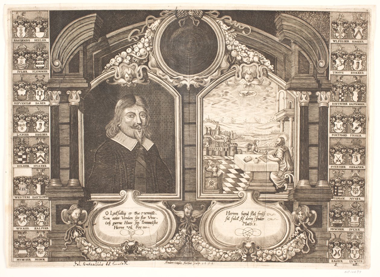 Johan Brockenhuus ve evangelist Matthæus ile sahne. Dağdaki Vaaz için by Anders Ottesen