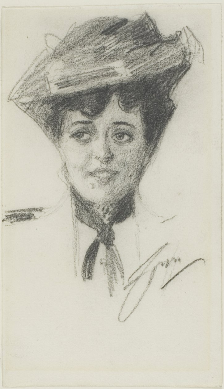 Şapkalı Genç Bir Kadının Başı by Anders Leonard Zorn