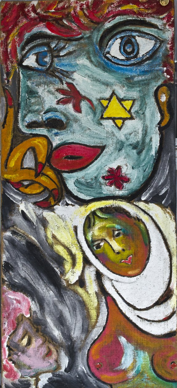 MAVİ KIZ VE TÜLLÜ KADIN, 2012 (ahşap çerçeve üzerine gerilmiş jüt tuval üzerine akrilik) by Ando Gilardi