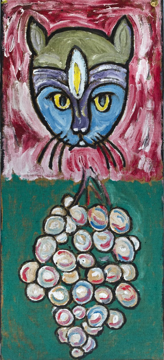 GÜNLÜK SANAT: KEDİ VE ÜZÜM, 2012 (ahşap çerçeve üzerine gerilmiş jüt tuval üzerine akrilik) by Ando Gilardi