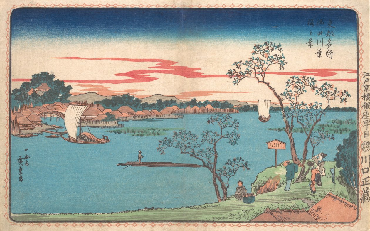 Sumida Nehri Boyunca Yapraklı Kiraz Ağaçlarından Bir Görünüm, 1831., 1831. by Ando Hiroshige