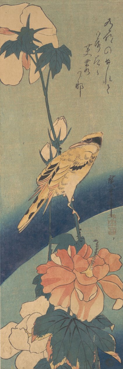 Siyah enseli Sarımsak, Gül Ebegümeci Köküne Tünemiş, yaklaşık. 1834., yaklaşık 1834. by Ando Hiroshige