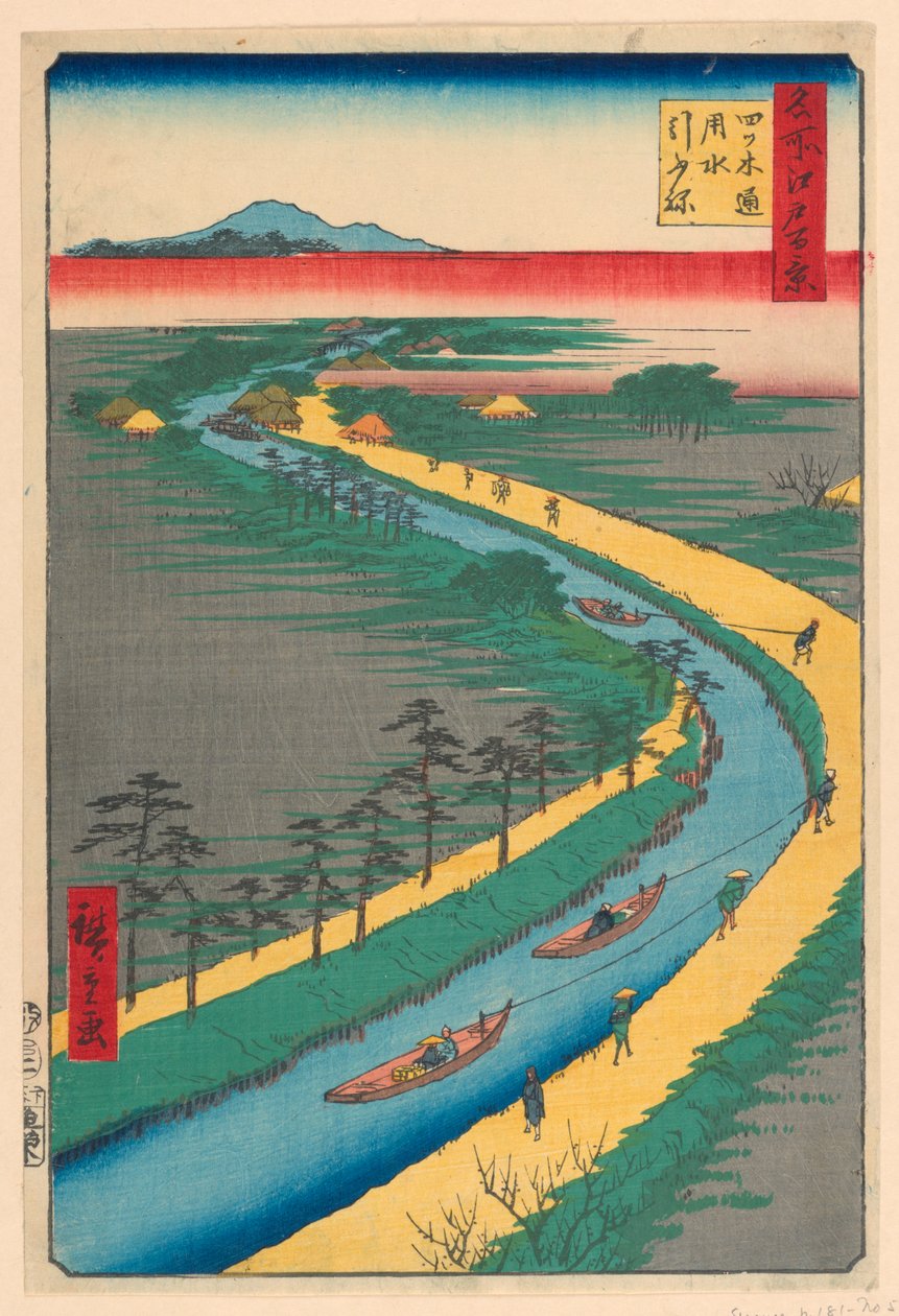 Çekme Kanalı Tekneleri, Yotsugi Yolu (Yotsugi-dori, yosui hikifune) Seriden Yüz Ünlü Edo manzarası by Ando Hiroshige