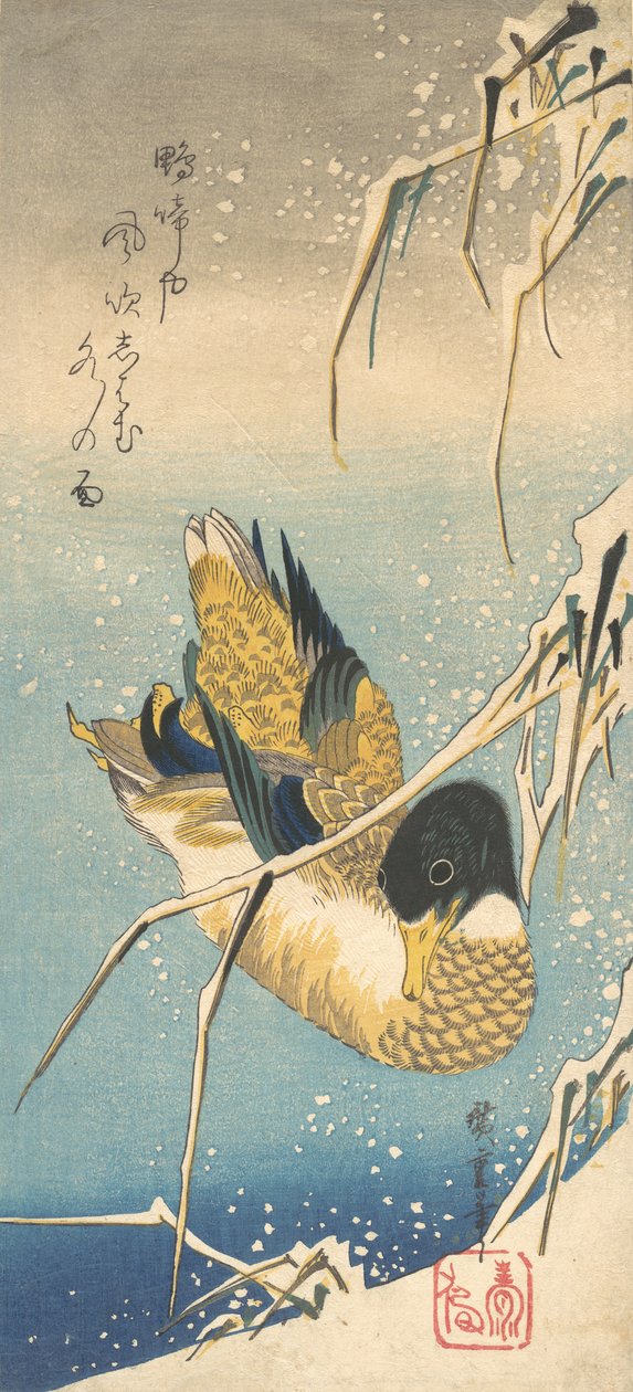 Yeşilbaş Ördek ve Karla Kaplı Sazlıklar, yak. 1832., yaklaşık 1832. by Ando Hiroshige