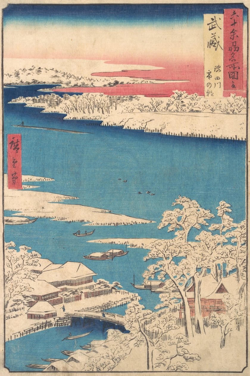 Bir Kar Yağışından Sonra Sabah, Sumida Nehri, Musashi Eyaleti, diziden Görünümler o..., ca. 1853. by Ando Hiroshige