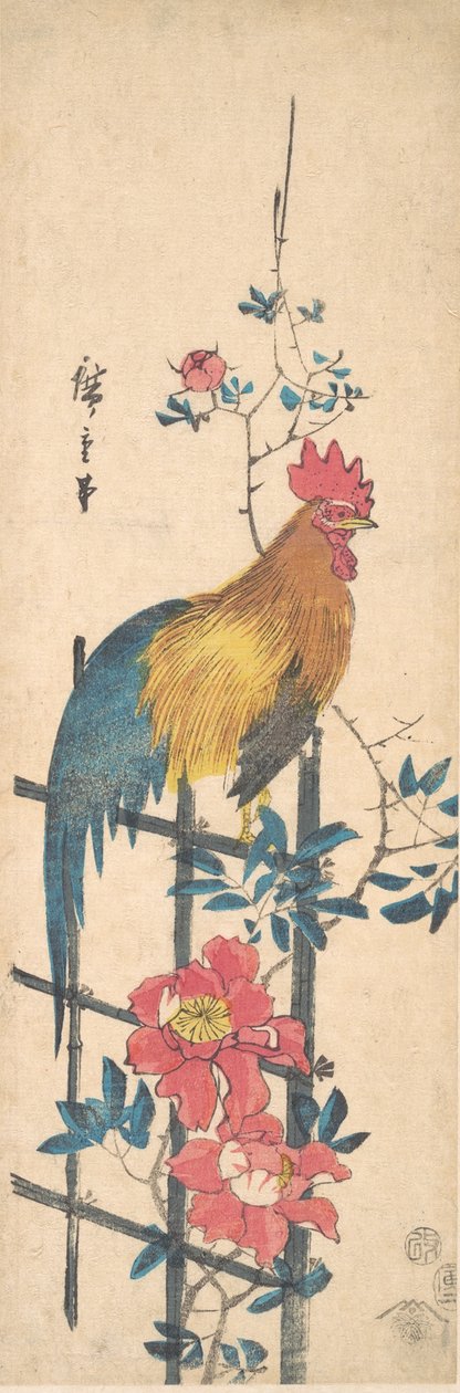 Şakayık ve Horoz, 1854., 1854. by Ando Hiroshige