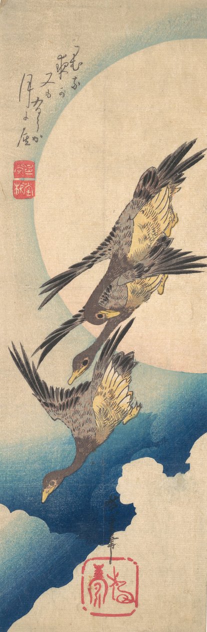 Dolunay Altında Uçan Yaban Kazları, M.Ö. 1833., yaklaşık 1833. by Ando Hiroshige