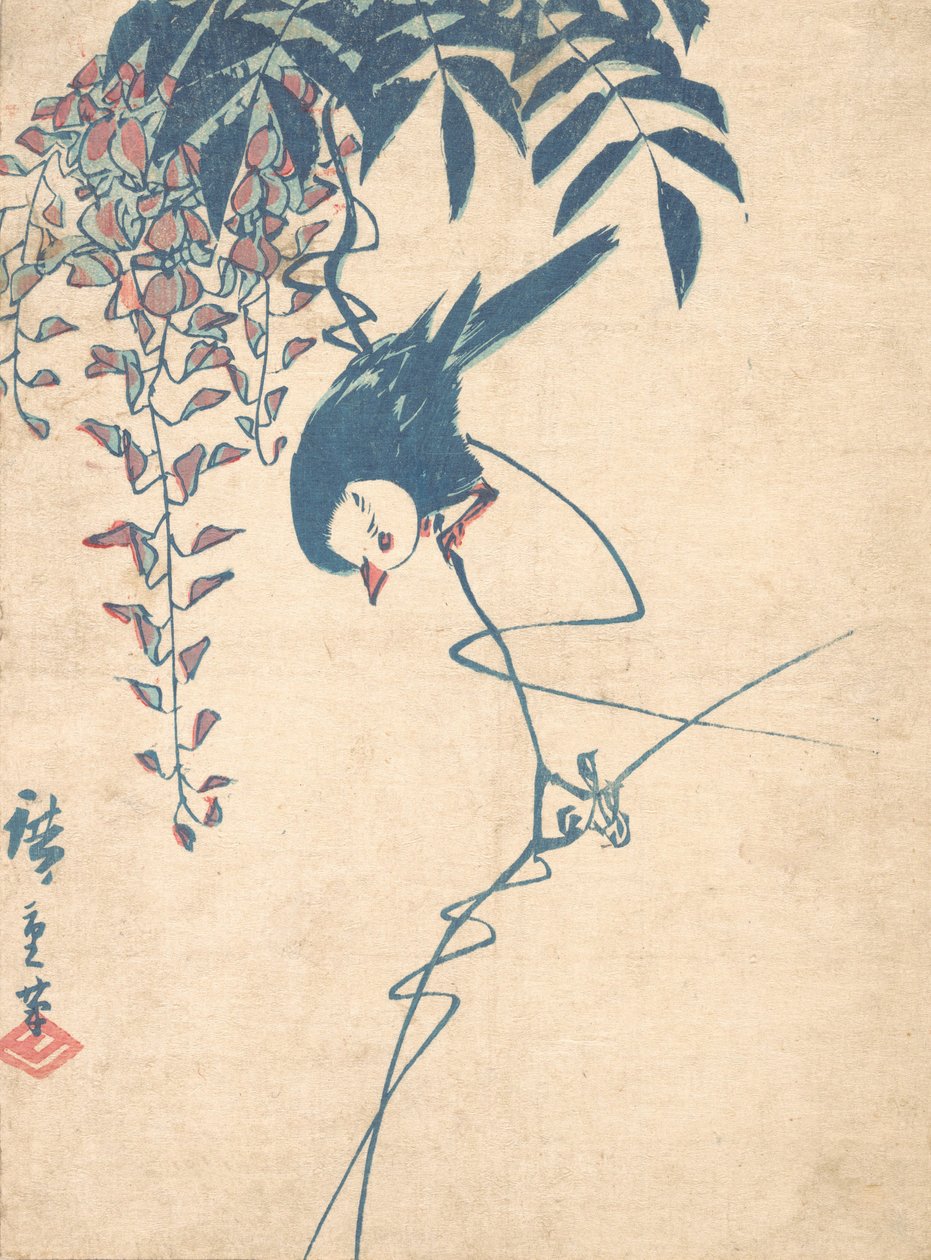 Wisteria ve Ak başlı Kuş, yak. 1842., yaklaşık 1842. by Ando Hiroshige