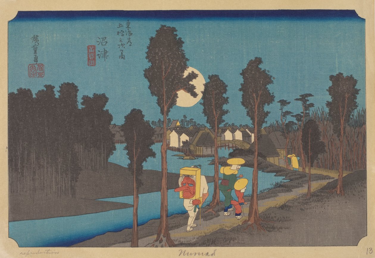 Numazu İstasyonu (renkli tahta blok) by Ando or Utagawa (after) Hiroshige