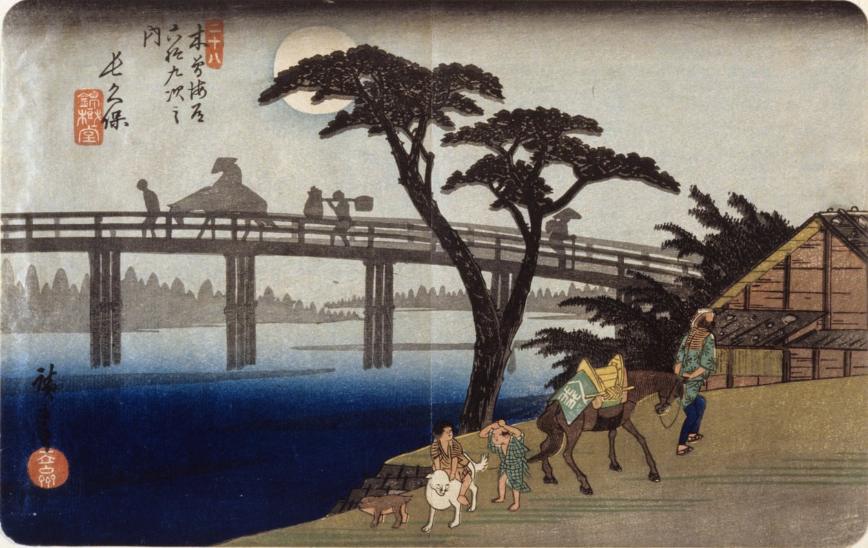 (Köprüde Gri Siluetler) by Ando or Utagawa Hiroshige