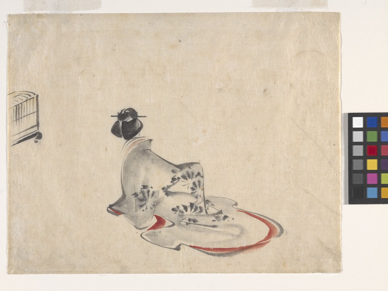 Eğilen Kadın (kağıt üzerine mürekkep ve renkli) by Ando or Utagawa Hiroshige