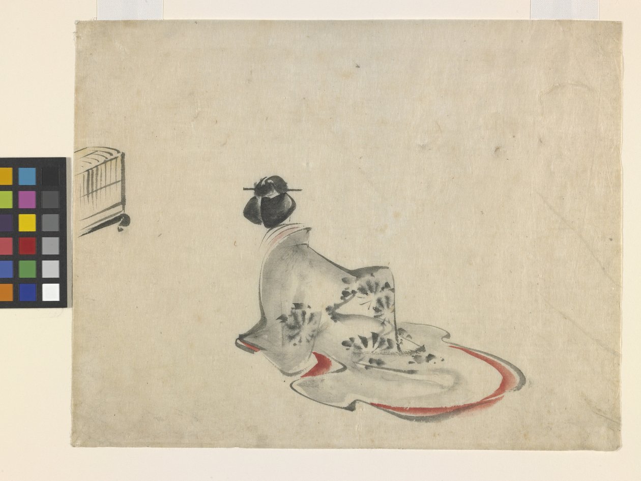 Eğilen Kadın (kağıt üzerine mürekkep ve renkli) by Ando or Utagawa Hiroshige