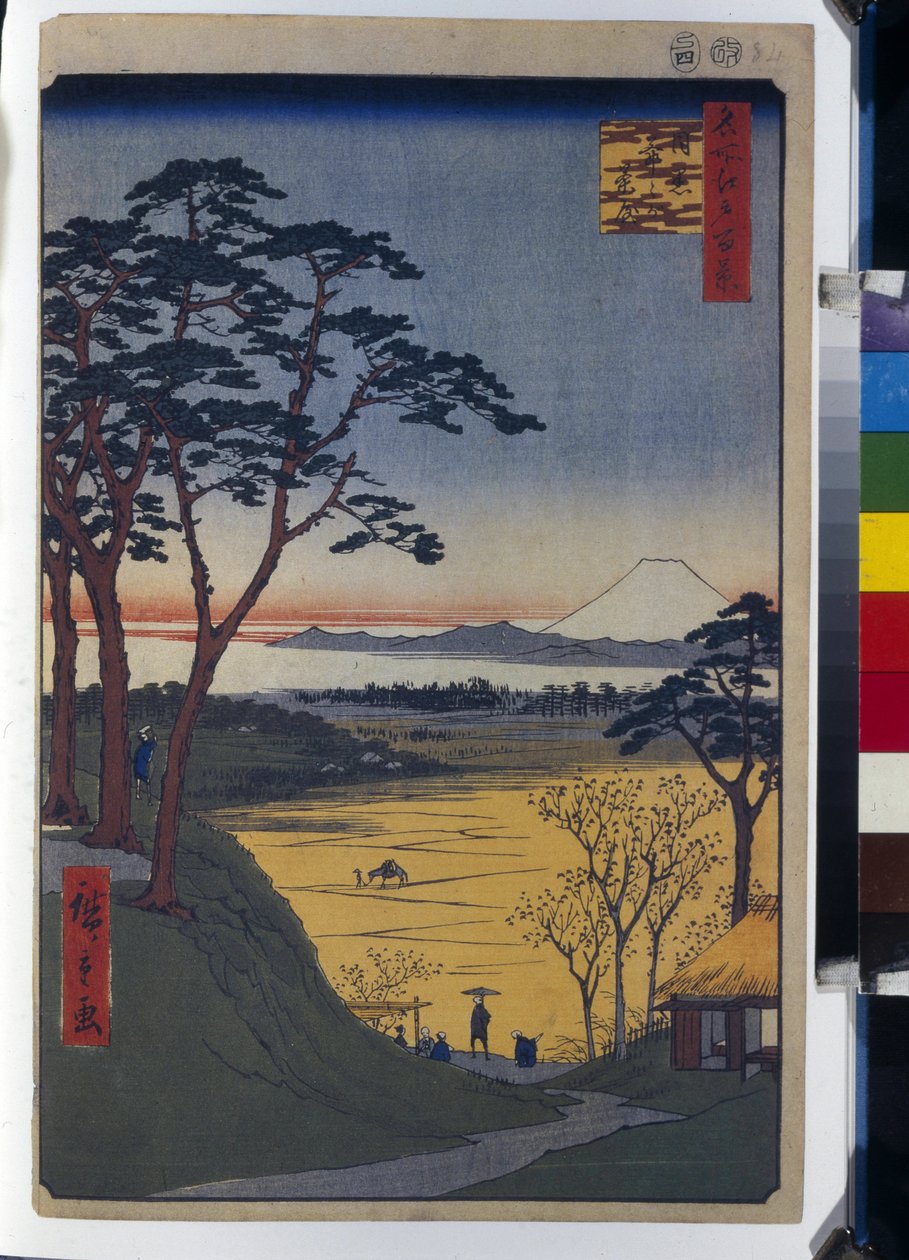 Cent vues celebres d'Edo : Büyükbabamın Meguro'daki Çayevi (Edo'nun Yüz Ünlü Manzarası) - Hiroshige, Utagawa (1797-1858) - 1856-1858 - Renkli gravür - Devlet İnziva Yeri, St. Petersburg by Ando or Utagawa Hiroshige