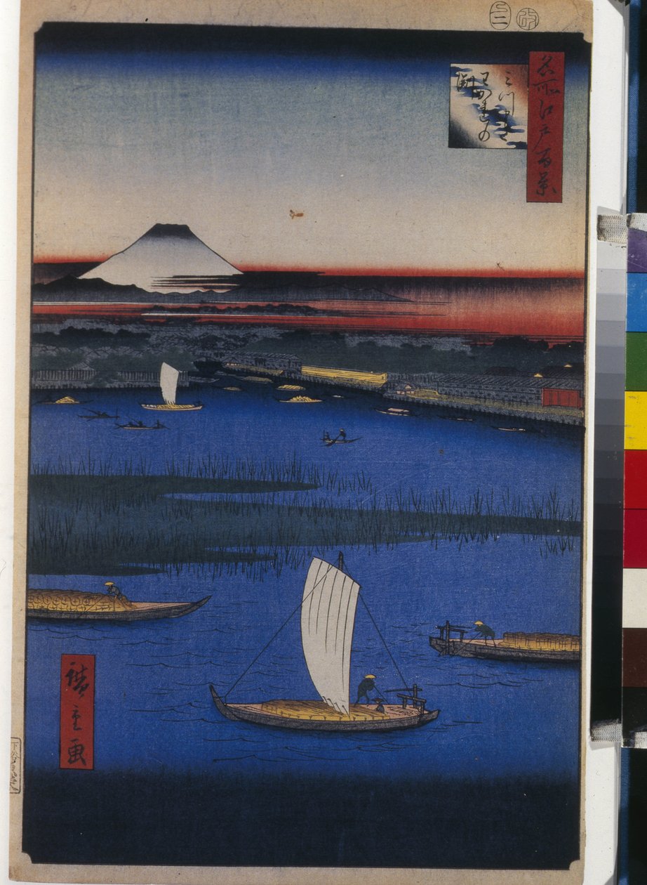 Cent vues ünlüler d'Edo: Mitsumata Wakarenofuchi (Edo'nun Yüz Ünlü Manzarası) --Hiroshige, Utagawa (1797-1858) ---1856-1858 --Renkli gravür --Devlet İnziva Yeri, St. Petersburg by Ando or Utagawa Hiroshige