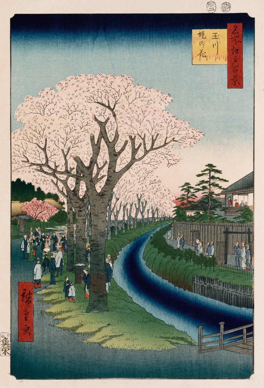 "Kiraz Çiçekleri, Tama Nehri Dolgusu" by Ando or Utagawa Hiroshige