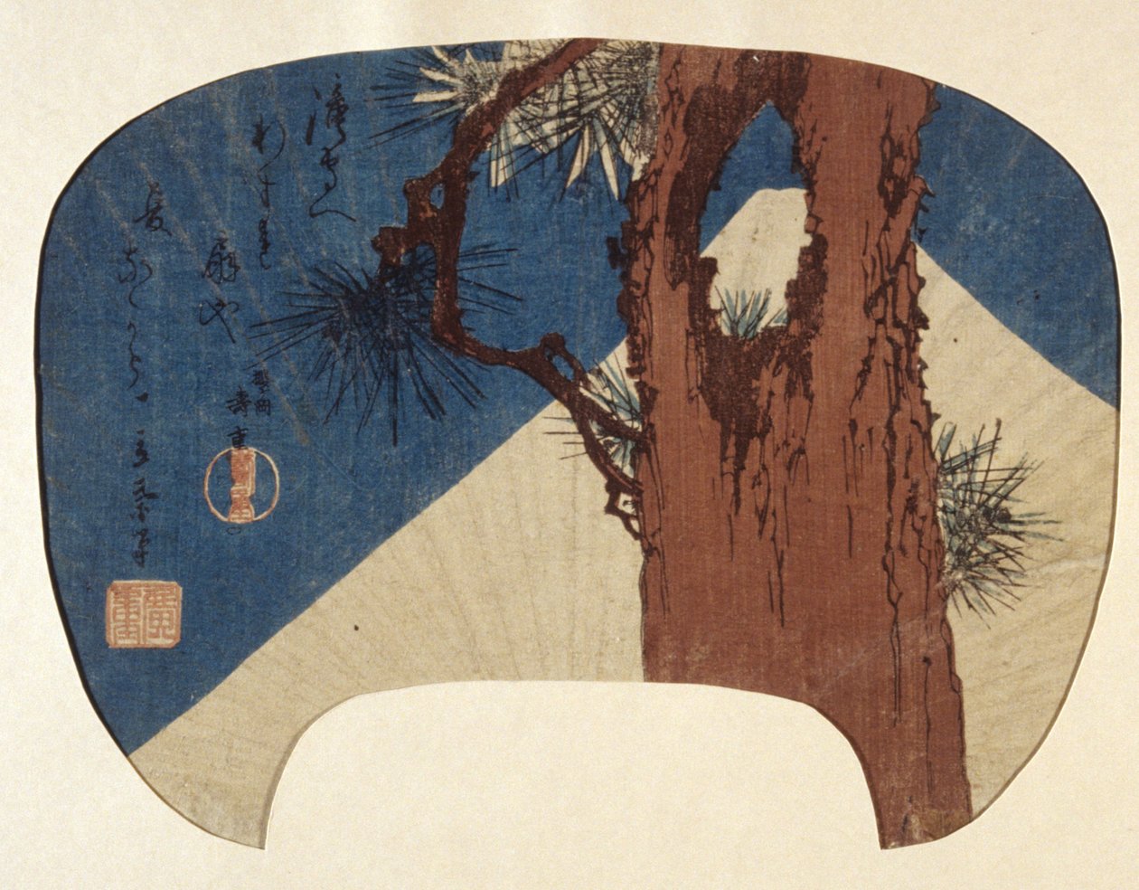 Yelpaze Baskısı: Çam ve Fuji Dağı by Ando or Utagawa Hiroshige
