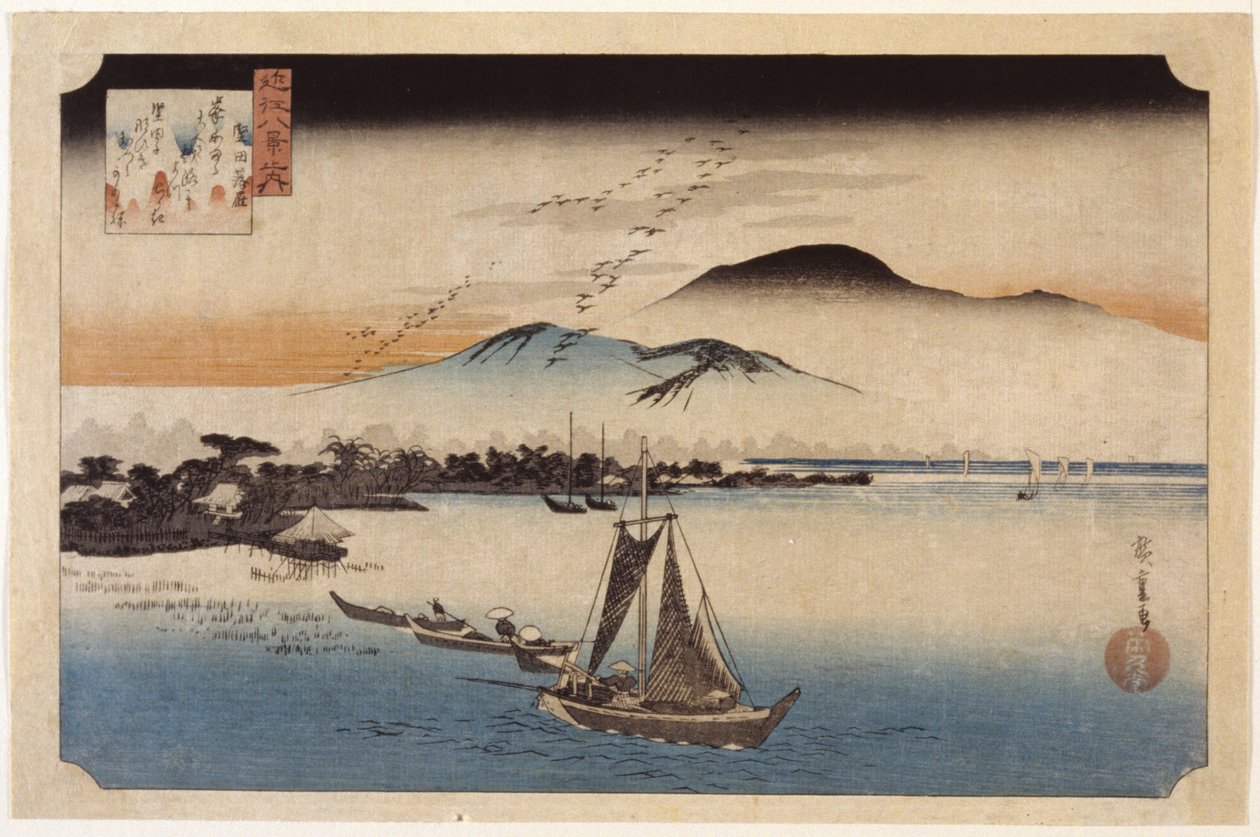 Kazlar Katata'da Homing (renkli tahta baskı) by Ando or Utagawa Hiroshige