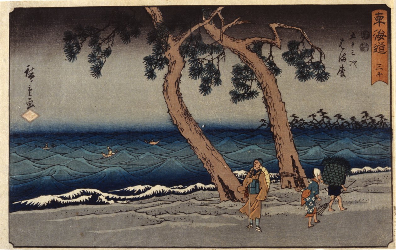 Hamamatsu İstasyonu (renkli tahta baskı) by Ando or Utagawa Hiroshige