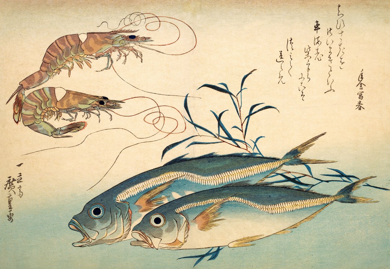 Konur ganga yfir brú í snjó, pub.c.1848 (litur viðarprentun) by Ando or Utagawa Hiroshige