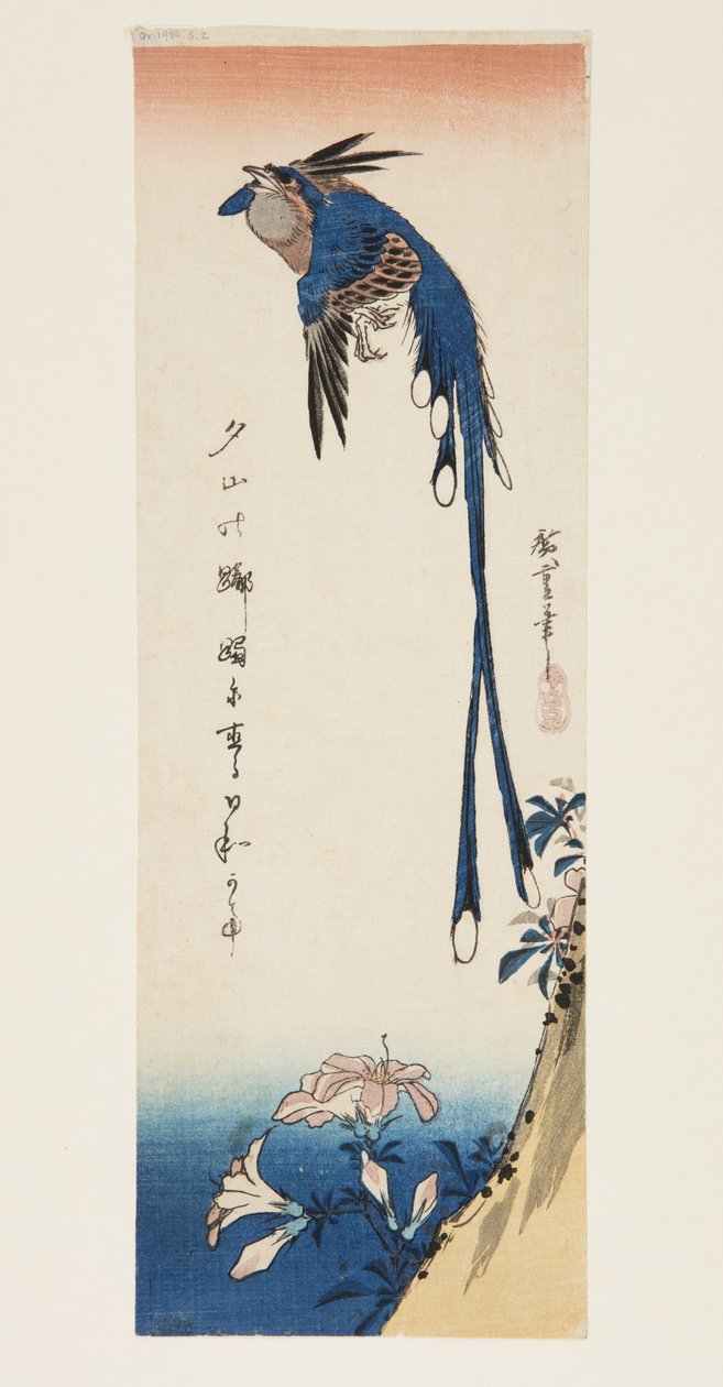 Saksağan ve Açelya (renkli tahta baskı) by Ando or Utagawa Hiroshige