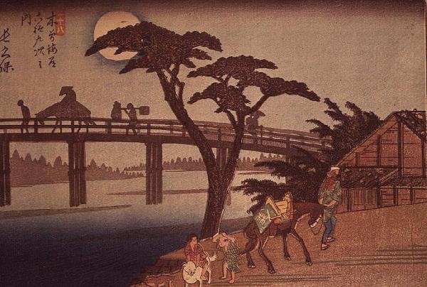 Nagacubo üzerinde Mehtap, c.1840 (yoko-e yatay format renkli tahta baskı) by Ando or Utagawa Hiroshige