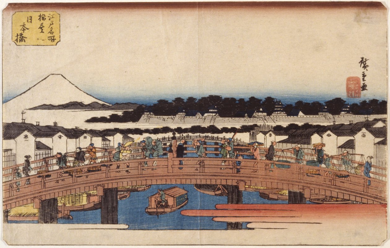 Nihonbashi (renkli tahta baskı) by Ando or Utagawa Hiroshige