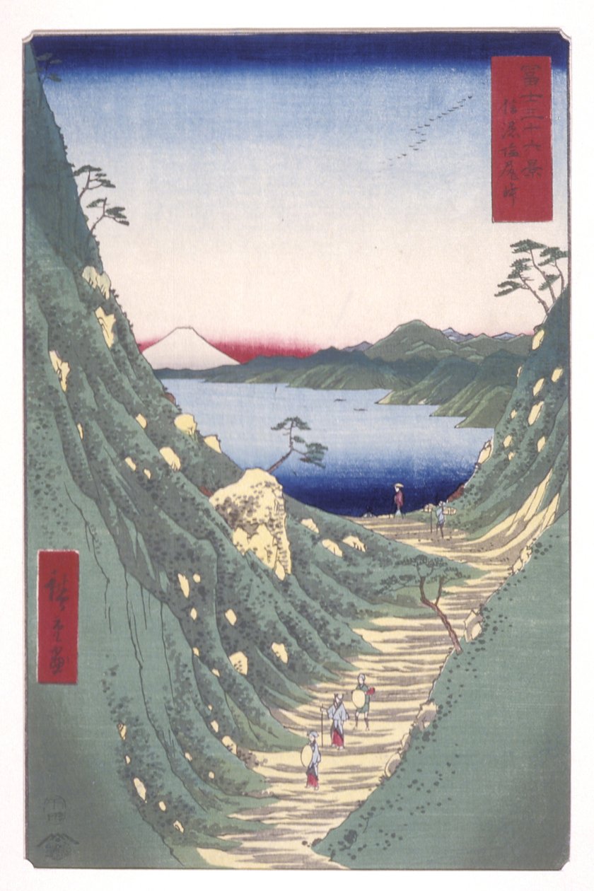 Shinano Eyaletindeki Shiojiri Geçidi (Shinano Shiojirit?ge) (renkli tahta baskı) by Ando or Utagawa Hiroshige