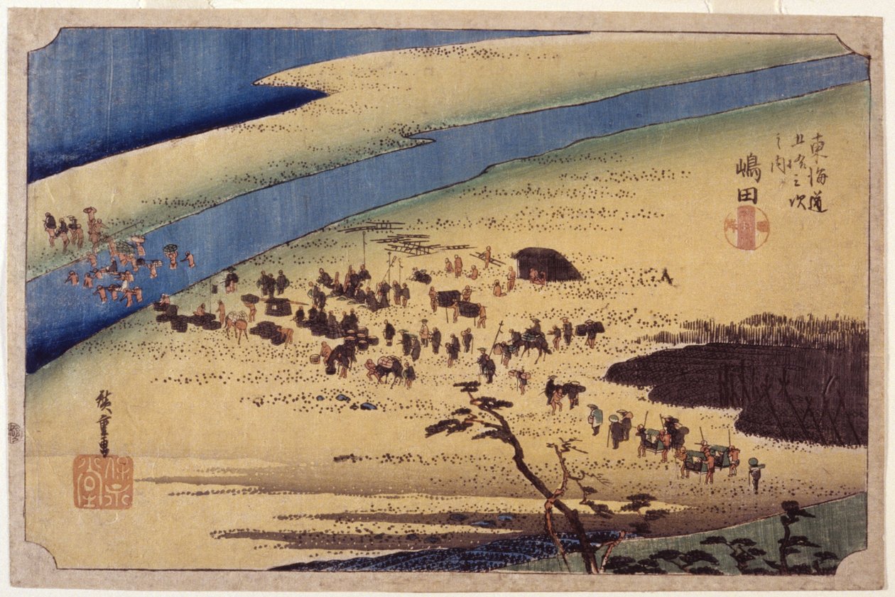 İstasyon 24, Shimada (renkli tahta baskı) by Ando or Utagawa Hiroshige