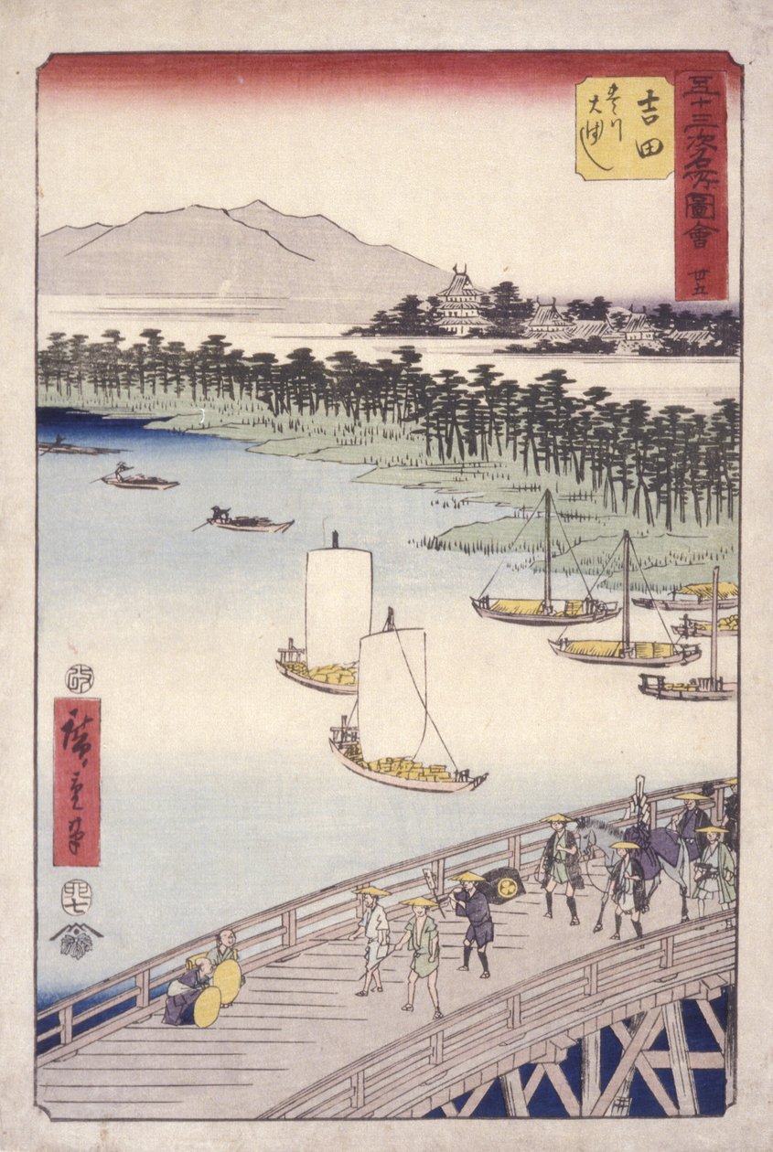 İstasyon 35, Yoshida; Kyoka Tokaido Serisi (renkli tahta baskı) by Ando or Utagawa Hiroshige