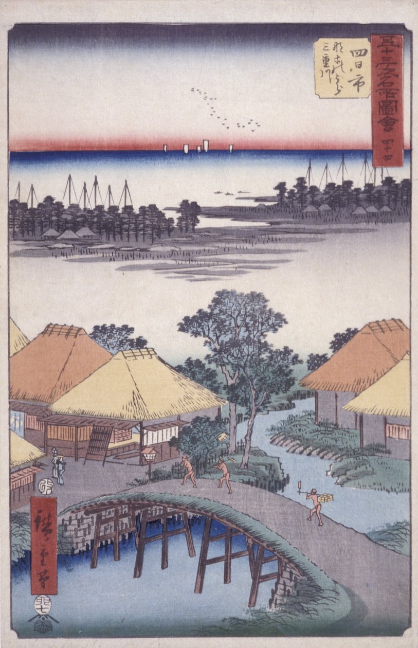 İstasyon 44, Yokkaichi (renkli tahta baskı) by Ando or Utagawa Hiroshige