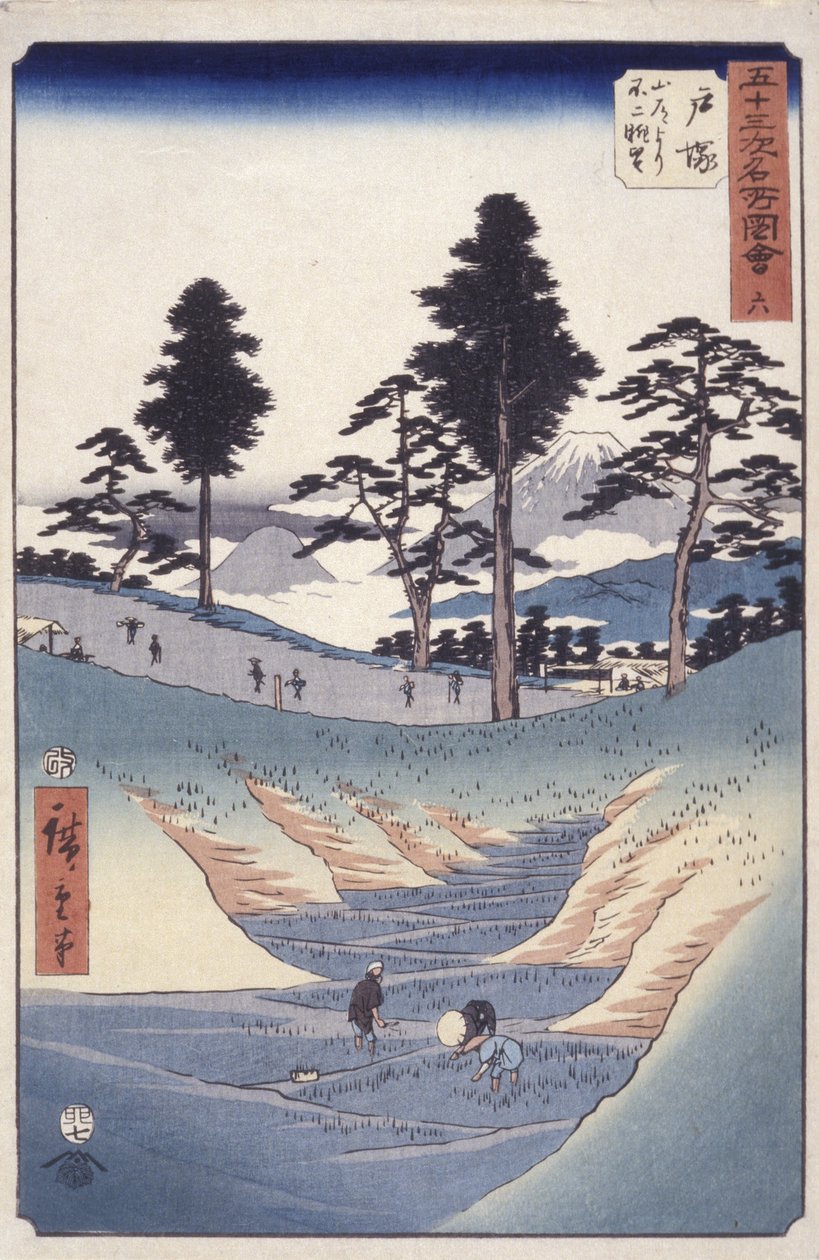 İstasyon 6, Totsuka (tahta baskı) by Ando or Utagawa Hiroshige