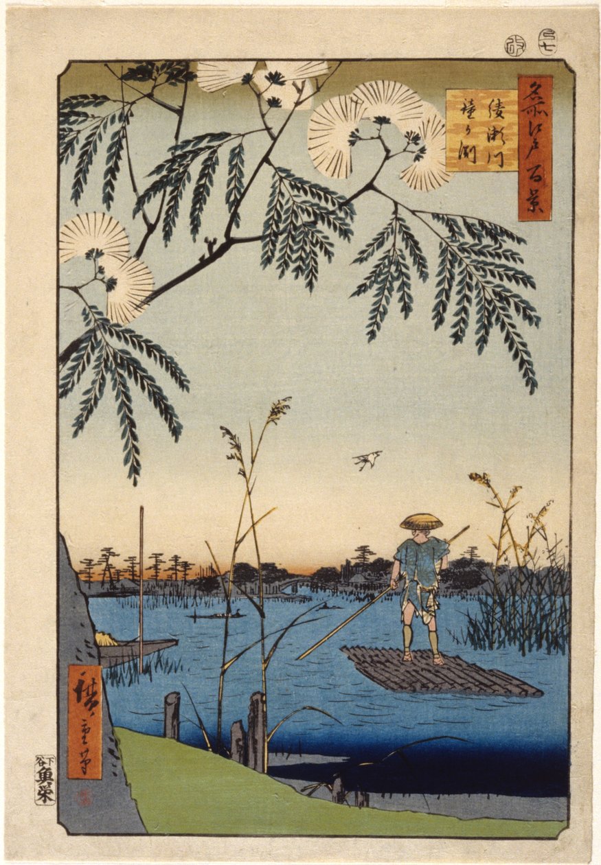 Shibaura'daki Kanasugi Köprüsü (renkli tahta baskı) by Ando or Utagawa Hiroshige