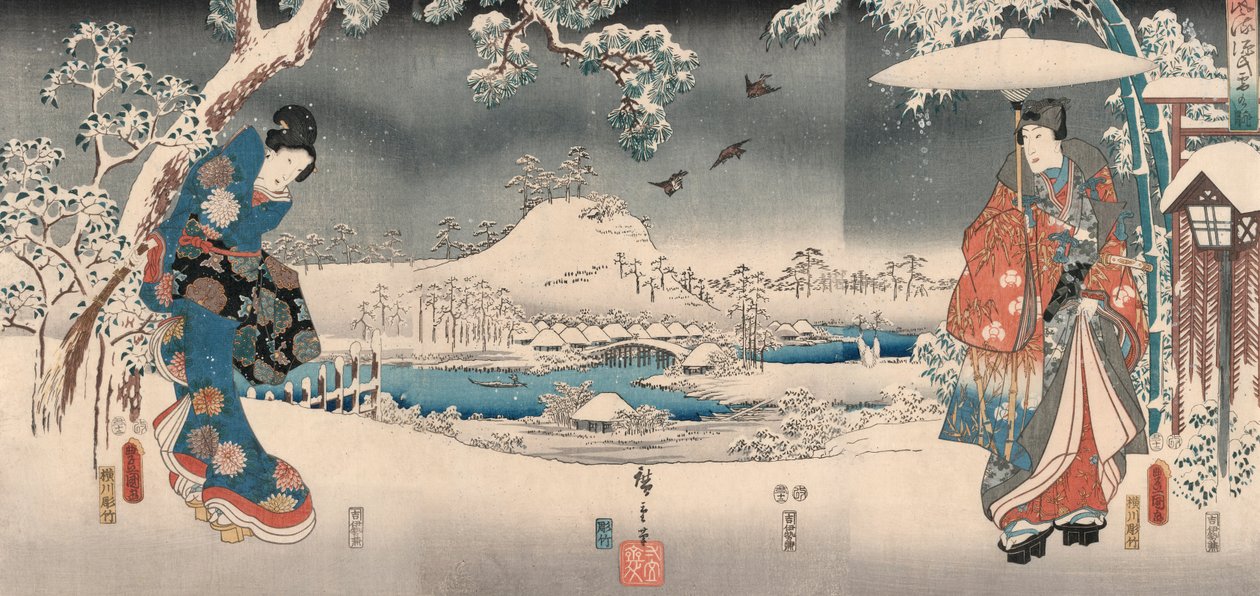 Tae f Genji tarafından ve açgözlülük planı d Hiroshige by Ando or Utagawa and Toyokuni Utagawa III Hiroshige