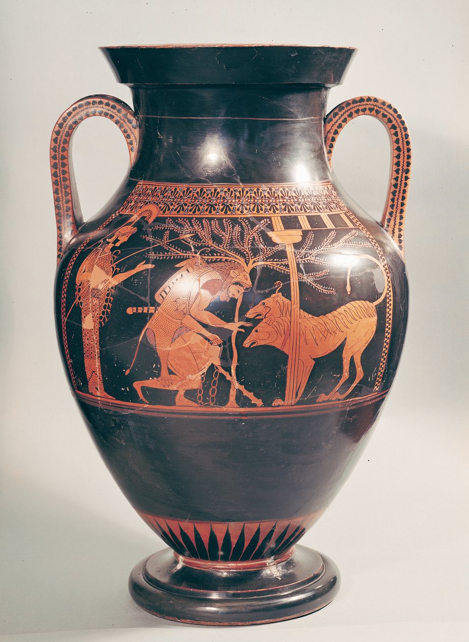 Attika kırmızı figürlü göbek amforası, Herakles