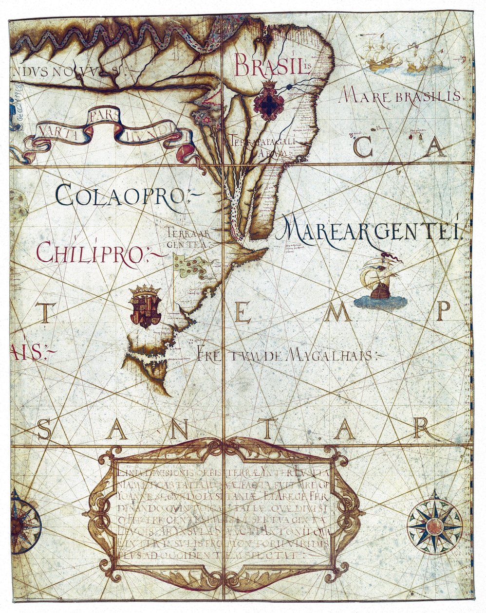 Güney Amerika Haritası, 1559 (renkli el yazması) by André Homem
