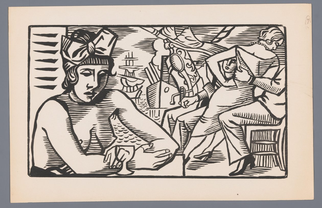 Bir barda çıplak göğüslü kadın Deniz sahneleri ile altı gravür (dizi adı) Grand Largue (dizi adı) by André Lhote