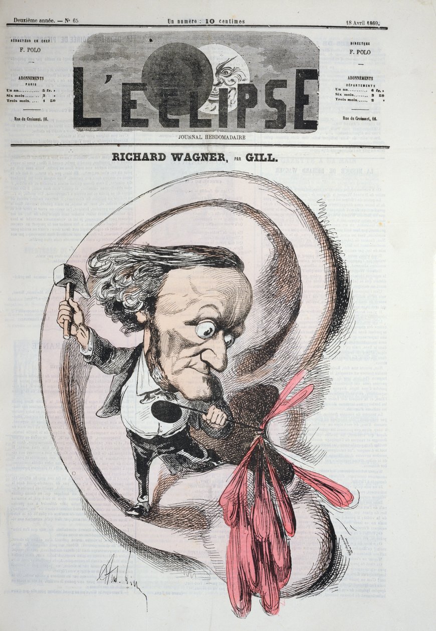 Richard Wagner kulak zarını deldi, 1869 by Andre Gill