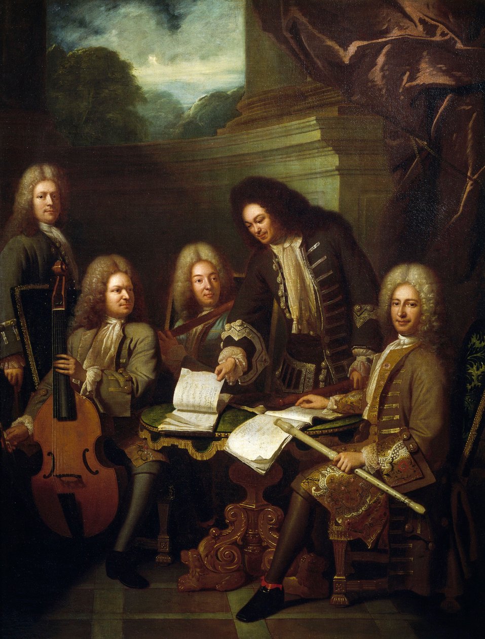 Marin Marais'i yöneten besteci Michel de la Barre ve Chamber of King flütçüleri by Andre Bouys